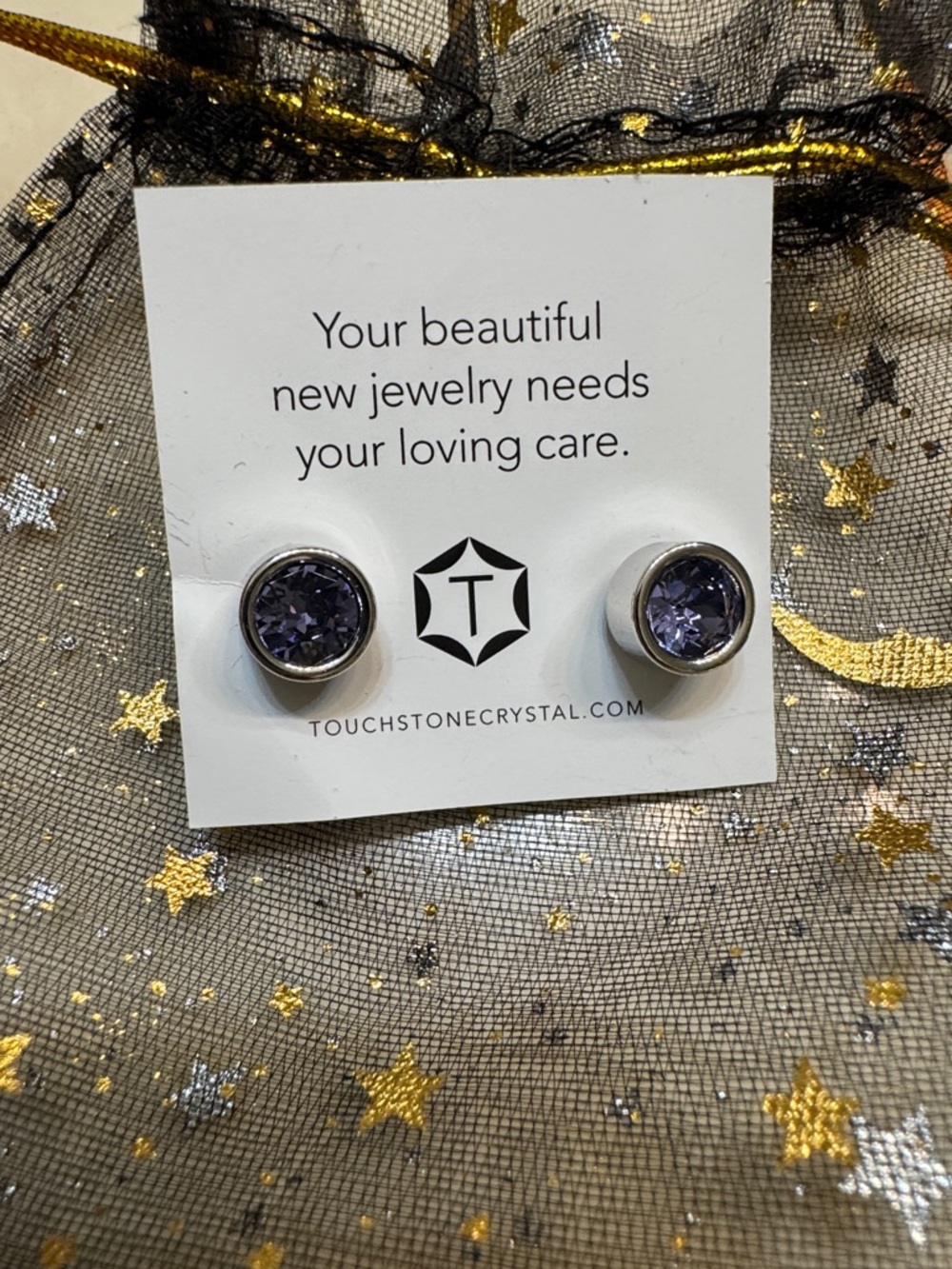 Touchstone Crystal Purple Crystal Stud Earrings